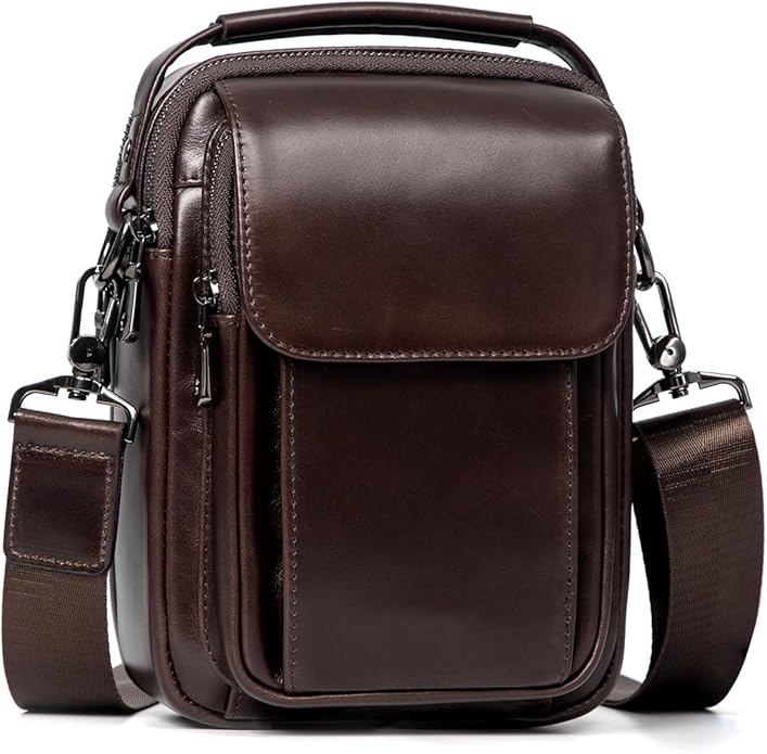 Augus Leather Small Messenger Bag For Men Crossbody Handbag Shoulder Sling Travel Bags for Men Purse Daypack Magnetic Buckle