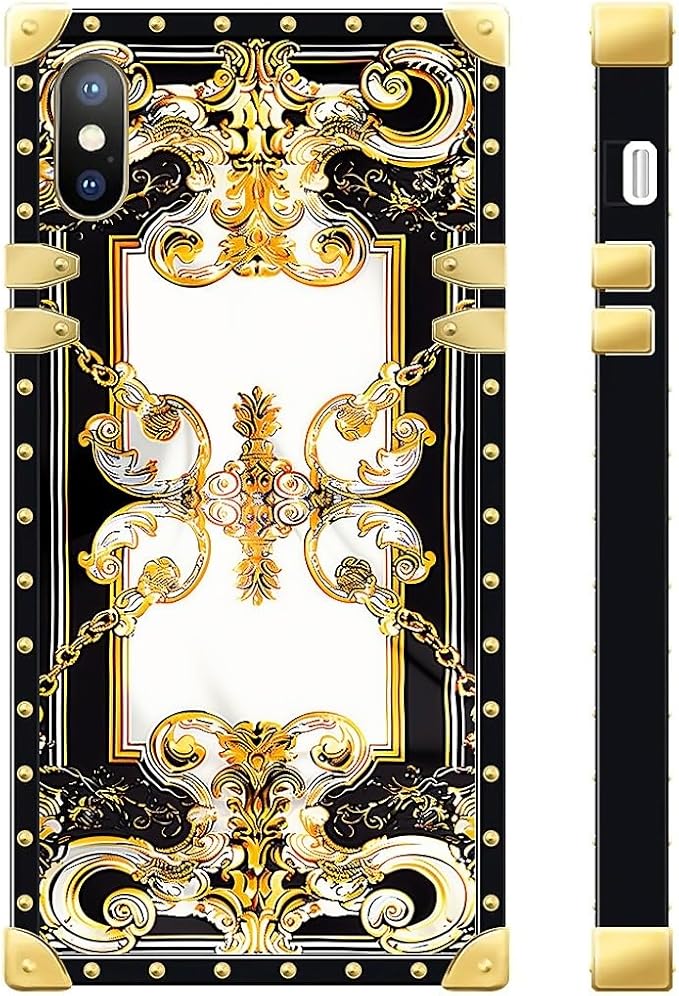 Compatible with iPhone Xs Max Case, Gold Grain Flowers Luxury Golden Decoration for Girl Women Soft TPU Shockproof Protective Hard PC Back for iPhone Xs Max