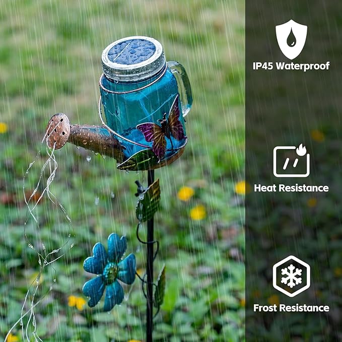 SRNPMIU Solar Watering Can Light, Yard Outdoor Decor Lights, IP65 Waterproof, Hanging Butterfly Garden Light, Outside Garden Flower Bed Decor, Women Gift, Birthday Gifts