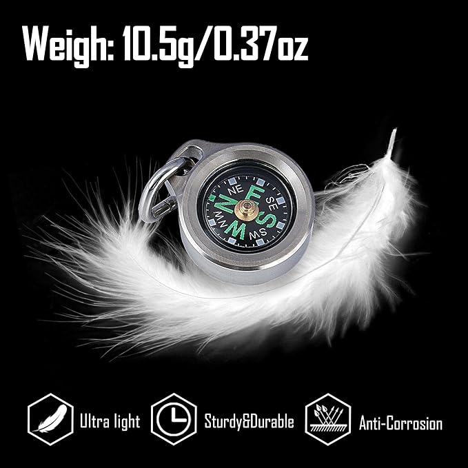 MecArmy Mini Titanium/Brass Compass, Waterproof IPX5 Pocket Compass for Hiking & Survival, Keychain & Necklace Gifts for Men & Women, Ideal Graduation & Outdoor Adventure Present