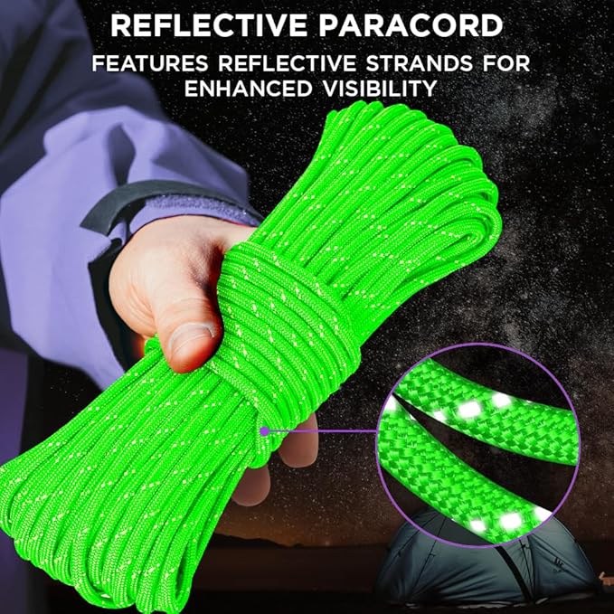 TECEUM Reflective Paracord Rope 1000 – 1000ft/200ft/100ft/50ft – 40+ Colors – Glow in The Dark – para Cord – Utility Rope for Survival, Hunting & Camping Gear – Nylon String, Camping Rope, Tent Cord