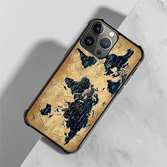 for iPhone 15 Pro Case, Brown World Map Pattern Graphic Design Girl Boy Soft Silicone Hard Acrylic Shock Protection for iPhone 15 Pro