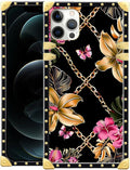 Compatible with iPhone 11 Pro Max Case, Pink Golden Chain Tropical Flower Luxury Golden Decoration for Girl Women Soft TPU Shockproof Protective Hard PC Back for iPhone 11 Pro Max