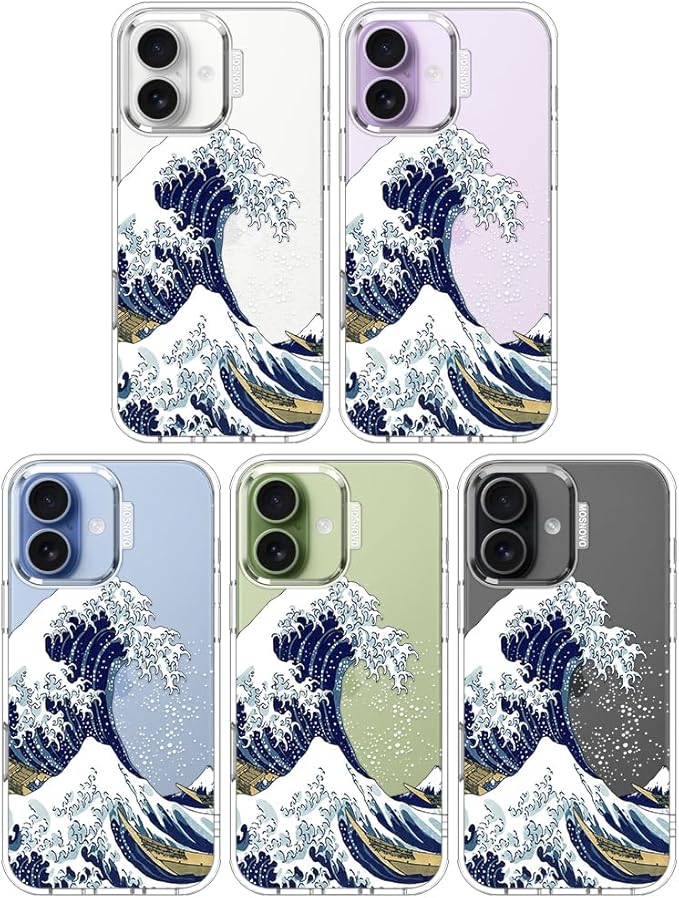MOSNOVO for iPhone 17 Case | Military Grade 6.6ft Drop Tested | Camera Control | Clear with Great Wave Design