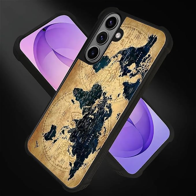 for Samsung Galaxy S26 Case,Graphic Design for Girl Boy Soft Silicone Hard Acrylic Shock Protection Designed for Samsung Galaxy S26 Brown World Map Pattern