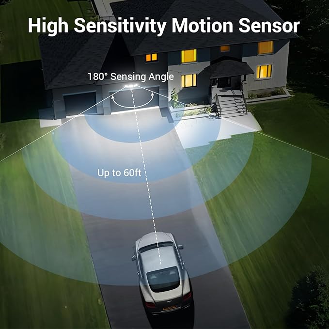 NOVOSTELLA Security Lights Motion Sensor, 1Pack LED Flood Lights Outdoor with Remote, Dusk to Dawn 45W 5000lm 5000K, 3 Heads Wired Wall Adjustable Floodlights, IP65 Waterproof for Garage Yard House