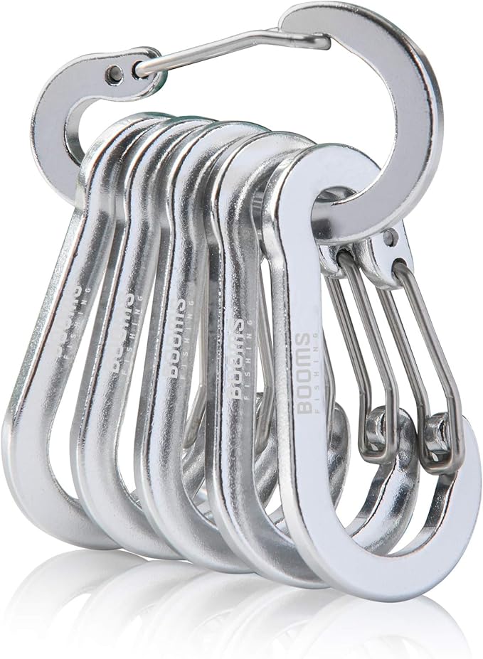 Booms Fishing CC1 Multi-Use Carabiner Clip, 6 Pack Small Caribeener Clips, Mini Keychain Caribeaner Clip 2 inch, Aluminum D Ring Carabiners, Multi-colored