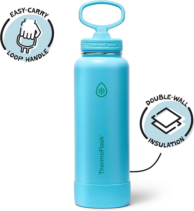 ThermoFlask 40 oz Double Wall Vacuum Insulated Stainless Steel Water Bottle with Straw Lid, Vivid Blue