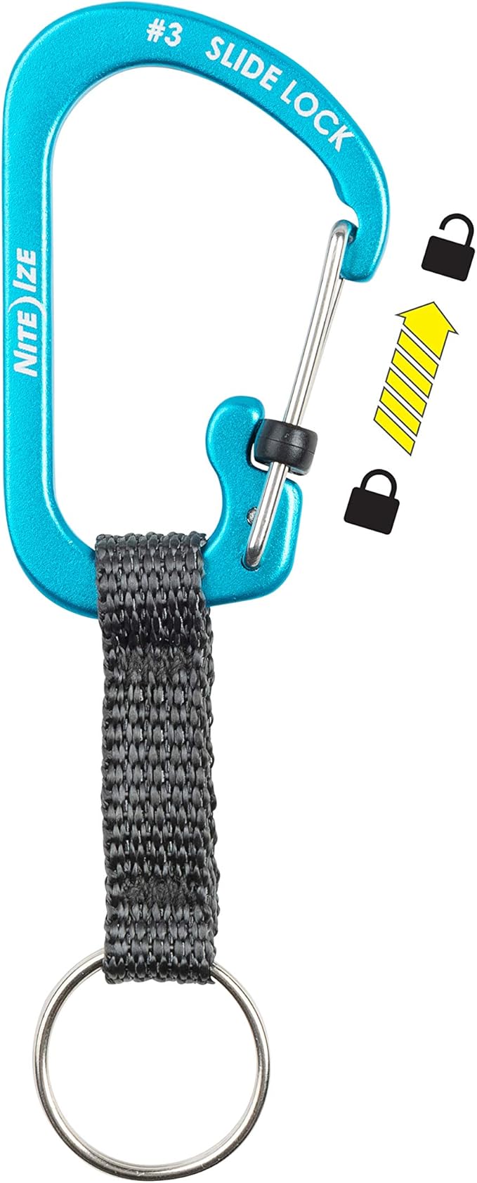 Nite Ize SlideLock Key Ring, Aluminum Locking Carabiner Key Chain with Webbing, Blue