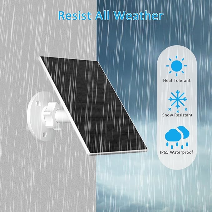 2W Solar Panel for Security Camera Outdoor, USB/USB-C Charger with IP65 Waterproof, 360° Adjustable Mount & 7.2ft Cable, Compatible with Rechargeable Battery Cameras (4 Pack, White)