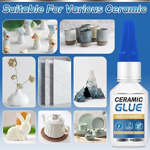 Ceramic Glue Repair Kit, 30g Ceramic Glue for Pottery, Porcelain, Mugs, Dishes, Glass and More, Waterproof & High Temperature Resistant