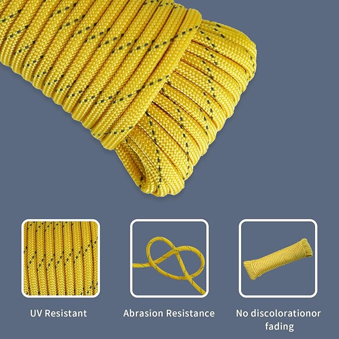 Paracord Rope, Reflective III Parachute Cord 7 Strand Core 550lb, 50ft Yelow - High Visibility Abrasion Resistant Easy to Tie, Multi-Purpose Rope for Camping Survival DIY