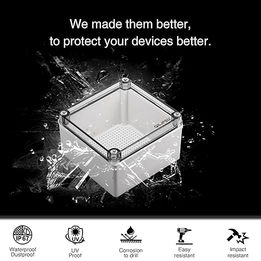 QILIPSU Outdoor Junction Box IP67 Waterproof Project Box ABS Plastic Weatherproof Electrical Enclosure Clear Cover (4.9"x4.9"x3.9" CC)