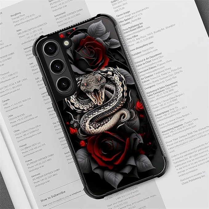 for Samsung Galaxy S23 Case, Entwined Rose Snake Pattern Graphic Design Girl Boy Soft Silicone Hard Acrylic Shock Protection for Samsung Galaxy S23