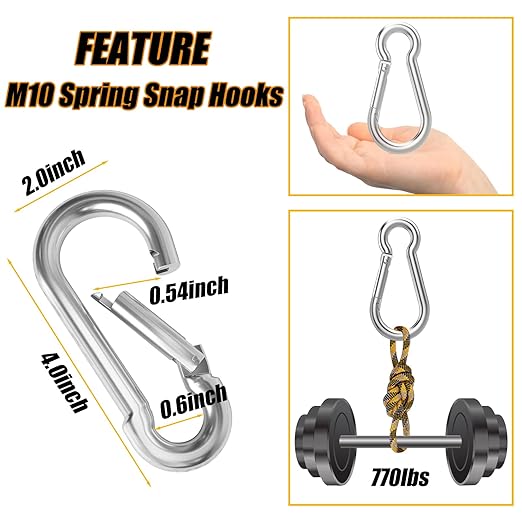 EPHECH 20PCS 4" Heavy Duty Spring Snap Hook, M10 3/8" Galvanized Steel Snap Hook Carabiner Quick Link Carabiner Clip, 500LBS Holding Capacity Quick Link Keychain for Swing Hammock Gym Outdoor