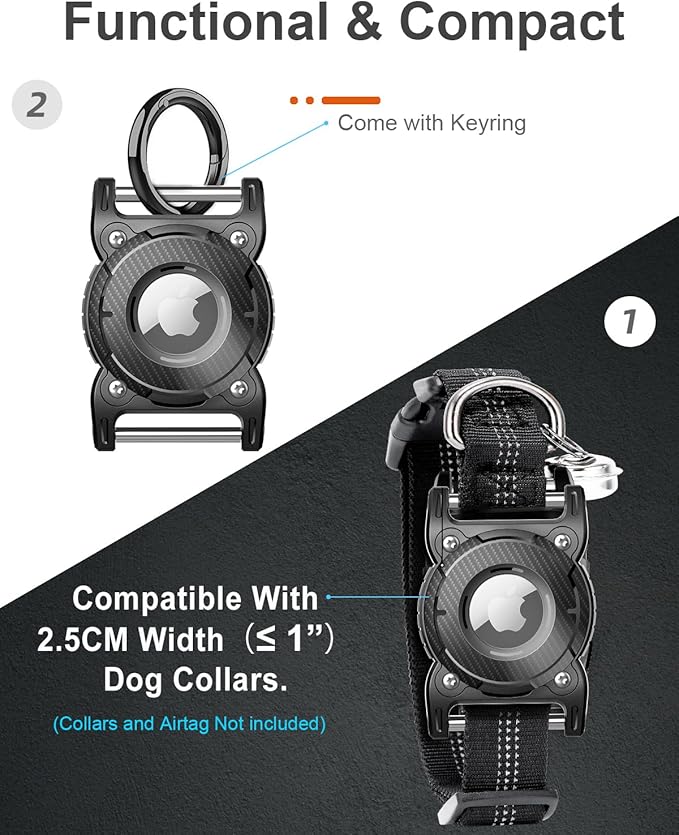 ONEONTA for Airtag Dog Collar Holder 2 Pack | Airtag Dog Waterproof - Airtag Holder for Dog Collar with Removable Metal Loop, Sturdy TPU,Lightweight,Compact Size,Fit 1" Width Collar,Airtag 1st,2nd Gen
