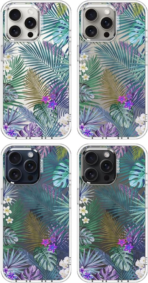 MOSNOVO Case for iPhone 15 Pro Max, [Buffertech 6.6ft Military-Grade Drop Protection] [Anti Peel Off Tech] Clear TPU Bumper Phone Case Cover Design - Tropical Rainforests