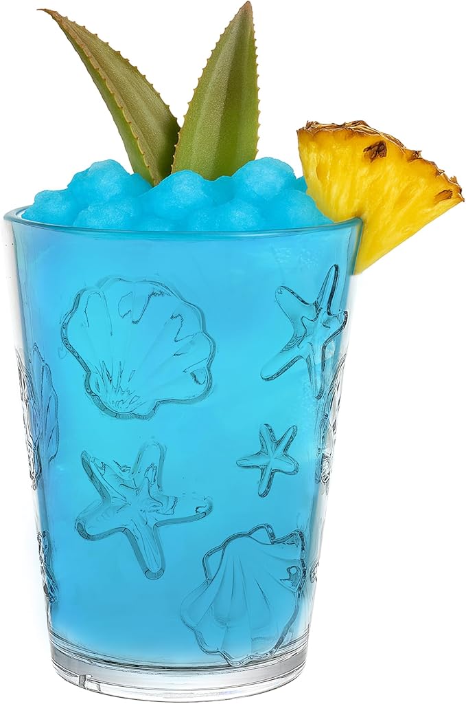 KLIFA- HAWAII series- 15.2 & 20.9 ounce, Set of 8, Sea World Acrylic Drinking Glasses, Shatter-proof Tumblers, BPA-Free, Stackable Plastic Drinkware, Dishwasher Safe Cups, Clear