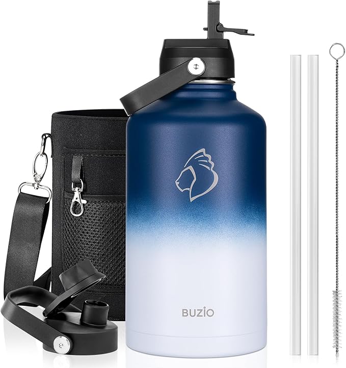 BUZIO Vacuum Insulated Stainless Steel Water Bottle 64oz (Cold for 48 Hrs/Hot for 24 Hrs) BPA Free Double Wall Travel Mug/Flask for Outdoor Sports Hiking, Cycling, Cam,Camping, Running, Tuxedo