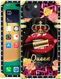 Compatible with iPhone 14 Case, Queen Lip Crown Leopard Print Luxury Golden Decoration for Girl Women Soft TPU Shockproof Protective Hard PC Back for iPhone 14