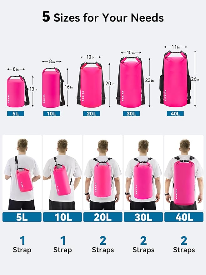 HEETA Waterproof Dry Bag for Women Men, 5L/10L/20L/30L/40L Roll Top Lightweight Dry Storage Bag Backpack with Emergency Whistle for Travel, Kayaking, Boating, Camping, Beach, Cruise Ship Essentials