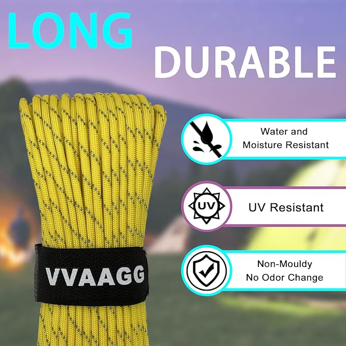 VVAAGG Reflective Paracord Rope 100FT, 7 Strand Nylon para Cord Lanyard Utility 550 Parachute Cord, 4mm Thin Tent Rope for Outdoor Camping Hiking
