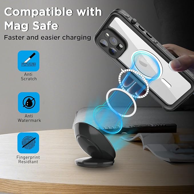AICase for iPhone 14 Pro Max Case Waterproof, Compatible with Magsafe Magnetic Protective iPhone 14 Pro Max Phone Case, Water Proof Mag Safe Magnet Shockproof Full Body Clear with Screen Protector