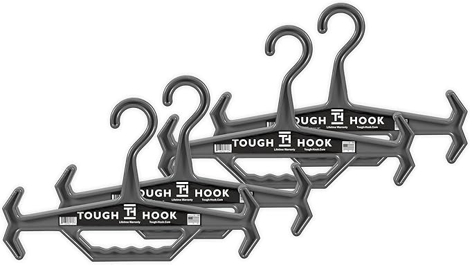 Tough Hook Original Heavy Duty Hangers – The Superhero of Hangers USA-Made, Anti-Slip ABS Resin Tactical Hanger for Police Gear, Scuba Gear & Dive BCD – DuraResin 200-lb Cap Wetsuit Hanger, 4 Gray