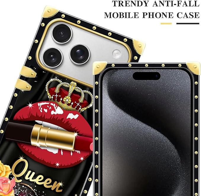 for iPhone 17 Pro Case Luxury Golden Decoration for Girl Women Soft TPU Shockproof Protective Hard PC Back for iPhone 17 Pro Crazy Pattern Queen Lip Crown Leopard Print
