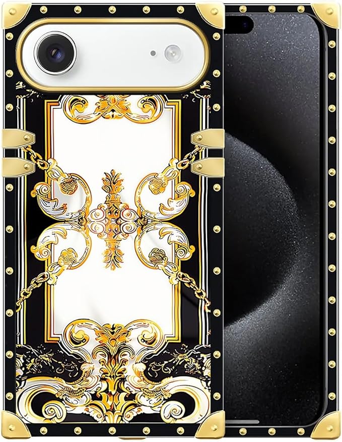 for iPhone 17 Air Case Luxury Golden Decoration for Girl Women Soft TPU Shockproof Protective Hard PC Back for iPhone 17 Air Crazy Pattern Gold Grain Flowers