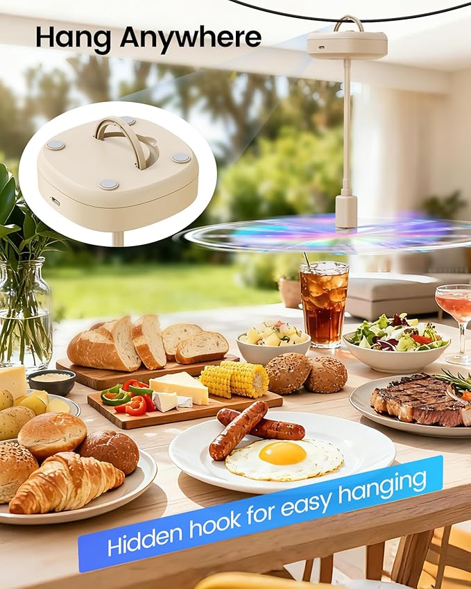 Edvision 4 Pack Food Table Fan, 2000mAh USB Powered Rechargeable Food Fan, Portable Fan with Flexible Goose-Neck and Soft Blades for BBQ, Patio, Party (Beige)
