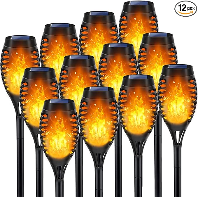 LNRYY Outdoor Solar Lights, 12Pack Solar Torch Light with Flickering Flame, Solar Garden Lights Waterproof for Outdoor Decorations, Flame Torches for Outside, Outdoor Lighting for Pathway Yard Decor