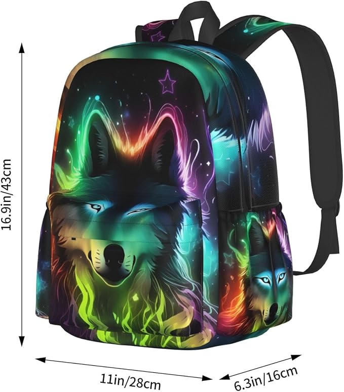 cfpolar 17 Inch Backpack Galaxy Colorful Wolf Laptop Bag Shoulder Bag School Bookbag Casual Daypack For Boys Girls