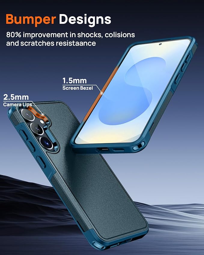 Lanhiem for Samsung Galaxy S25 S24 Phone Case with Tempered Glass Screen Protector, Shock Absorption, Anti-Scratch Shockproof Case Cover for Samsung S25 S24, Navy Blue