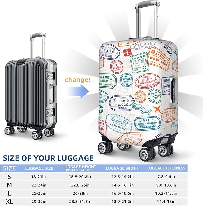 Luggage Cover with World City Stamps & Airplane Pattern, Suitcase Protector For Travel (Fits 18-21 Inch Luggage)
