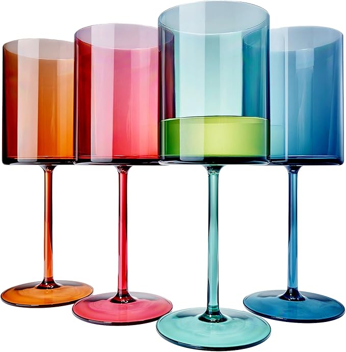 Unbreakable Stemmed Square Tritan Acrylic Floating Wine Glasses European Style | Set of 4 | 100% US Drinkware, 18 oz Dishwasher Safe Muted Color Shatterproof BPA-free plastic, All Purpose Glassware