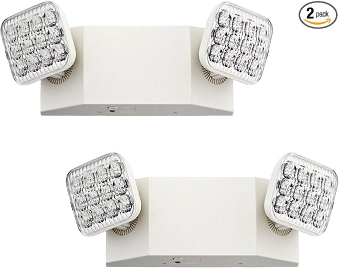 Lithonia Lighting Basics LED Emergency Light, Dual Adjustable Heads, Wall Mount, Damp Rated, 90-Min Backup, 120/277V, White, 2-Pack (EU2C CP2), Deal for stairways, hallways, and Egress Paths