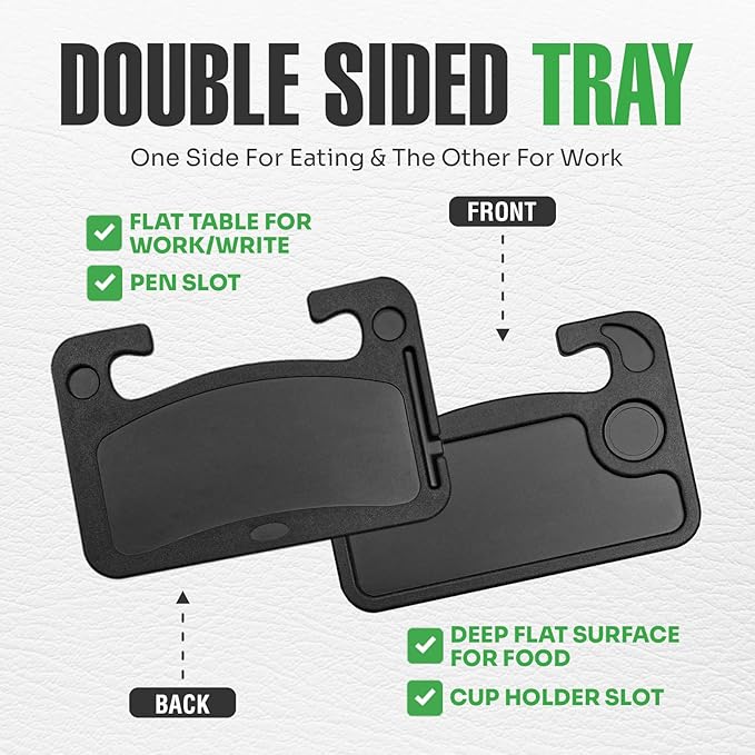 Steering Wheel Desk Tray for Eating, Laptops - Hooks Onto Most Vehicle Steering Wheels, Road Trip Accessory, Car Table