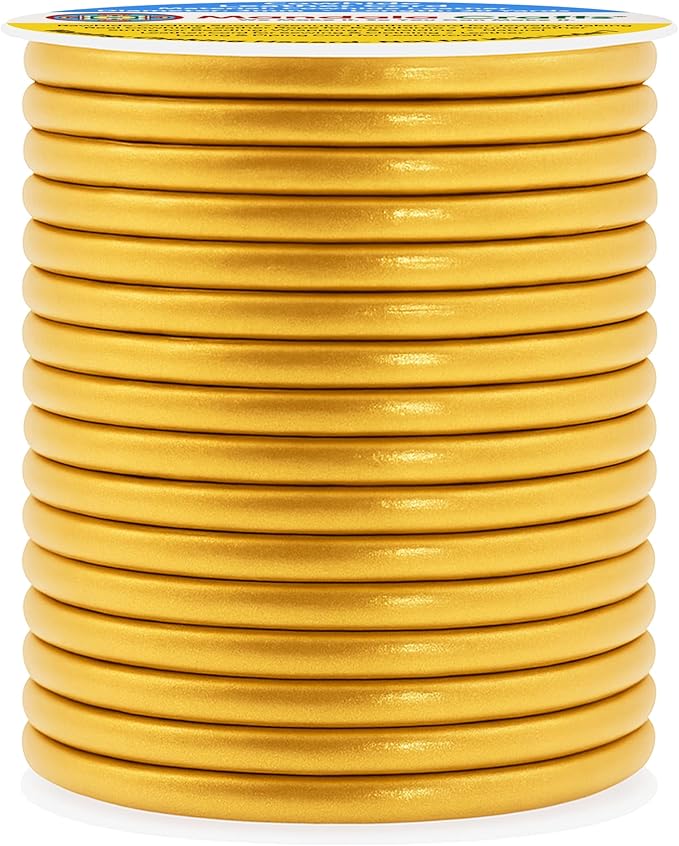 Mandala Crafts Round Genuine Gold Leather Cord for Jewelry Making – 3mm Cowhide Leather Rope String Lace for Kumihimo – 20 Yards Cowhide Craft Cording Spool