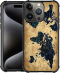 for iPhone 16 Pro Max Case, Brown World Map Pattern Graphic Design Girl Boy Soft Silicone Hard Acrylic Shock Protection for iPhone 16 Pro Max