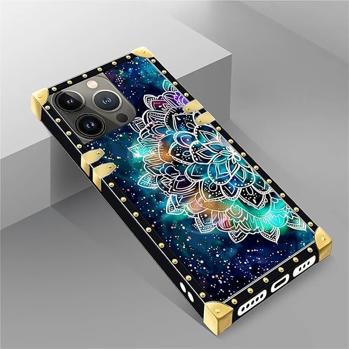 Compatible with iPhone 14 Pro Case, Starry Sky Colourful Mandala Luxury Golden Decoration for Girl Women Soft TPU Shockproof Protective Hard PC Back for iPhone 14 Pro