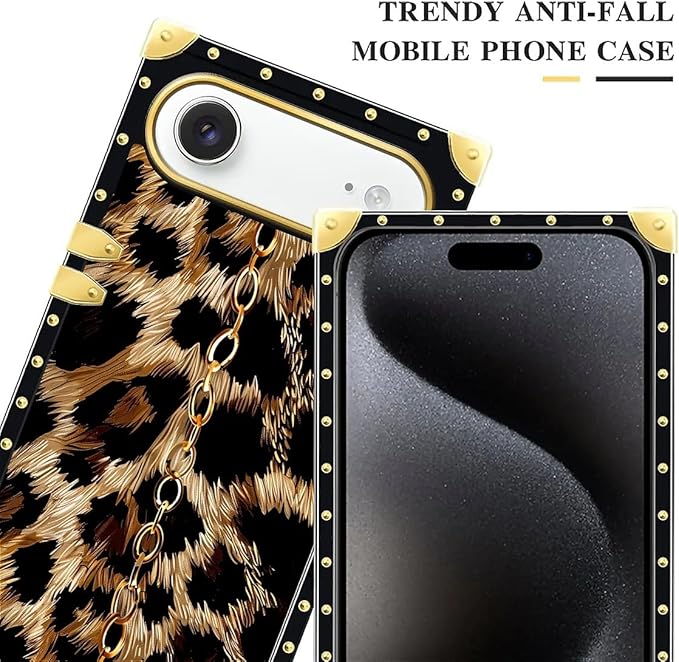 for iPhone 17 Air Case Luxury Golden Decoration for Girl Women Soft TPU Shockproof Protective Hard PC Back for iPhone 17 Air Crazy Pattern Seamless Gold Chain Leopard