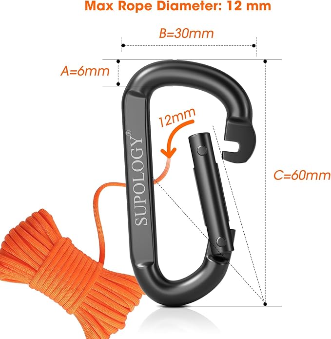 Carabiner Clips, 900 LBS 2.5" Iron Heavy Duty Caribeaners for Hammocks, Camping Accessories, Hiking and Gym, D Shaped Spring Hook Small Carabiners for Dog Leash, Key Ring