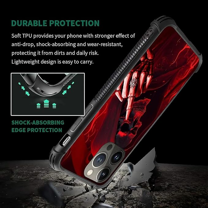 for iPhone 12 Pro Max Case, Gestures Funny Skull Pattern Graphic Design Girl Boy Soft Silicone Hard Acrylic Shock Protection for iPhone 12 Pro Max
