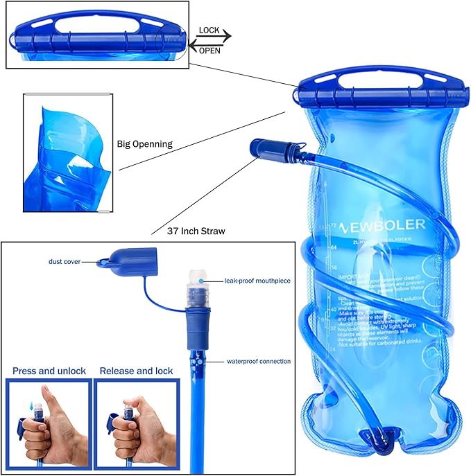 Hydration Bladder, 1.5L2L3L Water Bladder for Hiking Backpack Leak Proof Water Reservoir Storage Bag, BPA-Free Water Pouch Hydration Pack for Camping Cycling Running, Blue