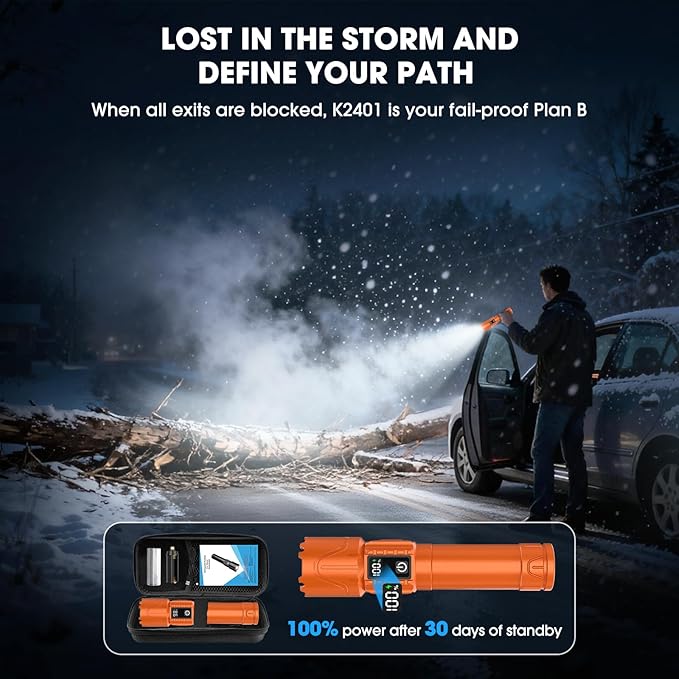 Rechargeable Tactical Flashlights 2000 High Lumens - 5000mAh Super Bright LED Powerful Flash Light, Waterproof Handheld USB C Flashlight for Home,Car,Camping,Emergencies,5 Modes,Zoomable (1, Orange)