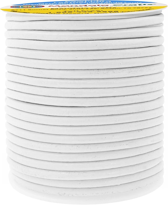 Mandala Crafts Round Cowhide Genuine White Leather Cord for Jewelry Making Kumihimo Leather Rope Spool - White String Lace - 20 Yds 3mm Cording