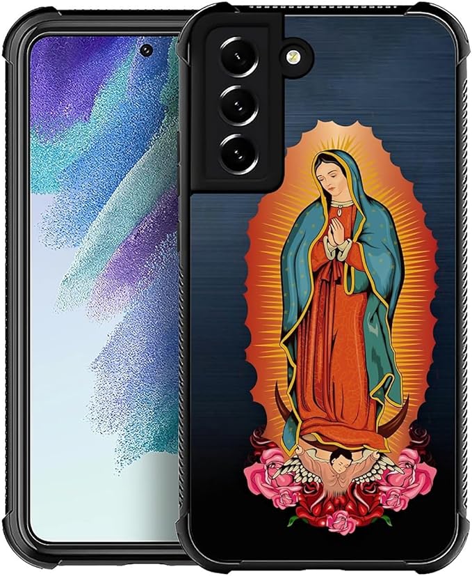 for Samsung Galaxy S21 Case, Red Virgen Guadalupe Pattern Graphic Design Girl Boy Soft Silicone Hard Acrylic Shock Protection for Samsung Galaxy S21