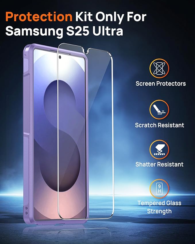 Lanhiem for Samsung Galaxy S25 Ultra Phone Case with Tempered Glass Screen Protector, Shock Absorption, Anti-Scratch Shockproof Case Cover for Samsung S25 Ultra, Purple