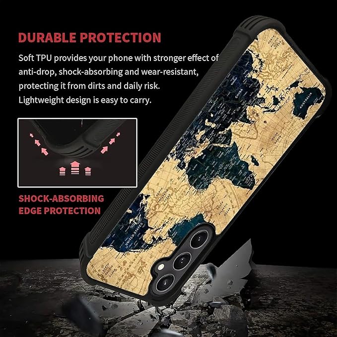 for Samsung Galaxy S23 FE Case, Brown World Map Pattern Graphic Design Girl Boy Soft Silicone Hard Acrylic Shock Protection for Samsung Galaxy S23 FE